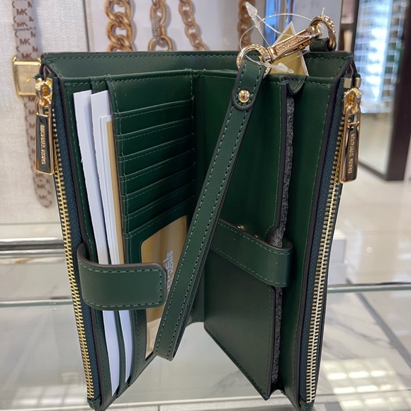 MICHAEL KORS Jet Set Large Ombré Signature Logo Double Zip Wristlet Phone Holder - Picture 16 of 16